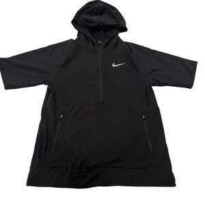 Nike Running Half-Zip Hoodie Tunic | Black Short-Sleeve Pullover | Small